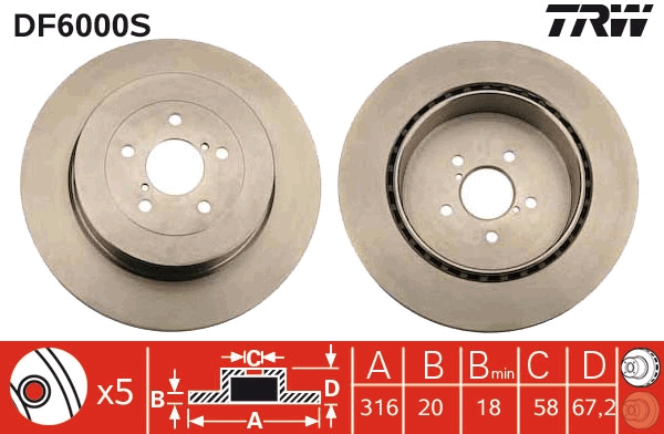 Juego de 2 discos de frenos TRW DF6000S