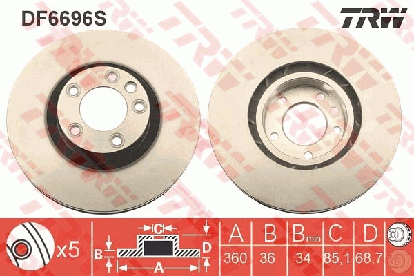 Juego de 2 discos de frenos TRW DF6696S