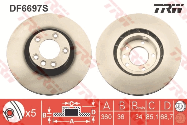 Juego de 2 discos de frenos TRW DF6697S