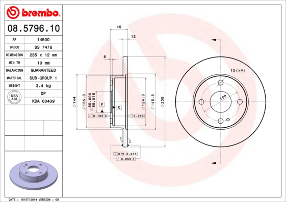 Juego de 2 discos de frenos BREMBO 08.5796.10