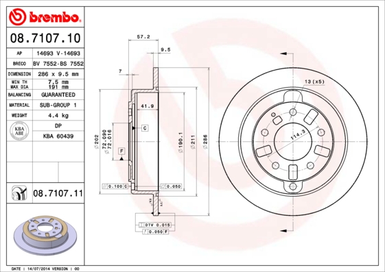 Juego de 2 discos de frenos BREMBO 08.7107.11