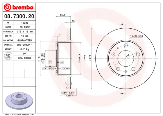 Juego de 2 discos de frenos BREMBO 08.7300.20