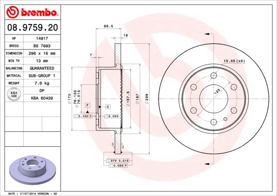 Juego de 2 discos de frenos BREMBO 08.9759.20