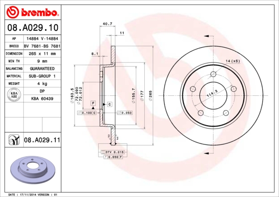 Juego de 2 discos de frenos BREMBO 08.A029.11