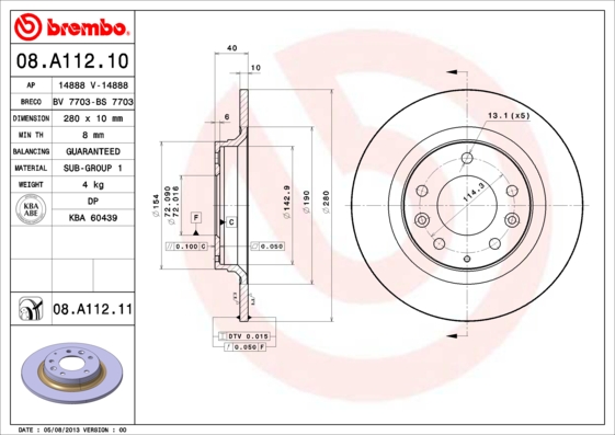 Juego de 2 discos de frenos BREMBO 08.A112.10