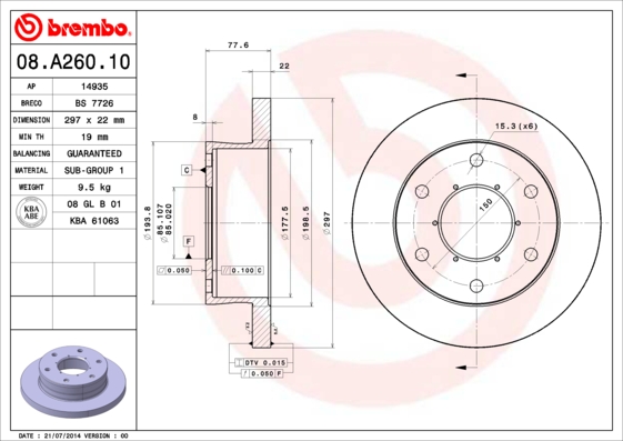 Juego de 2 discos de frenos BREMBO 08.A260.10