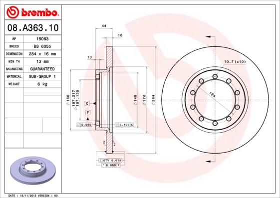 Juego de 2 discos de frenos BREMBO 08.A363.10