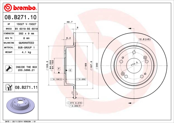 Juego de 2 discos de frenos BREMBO 08.B271.11