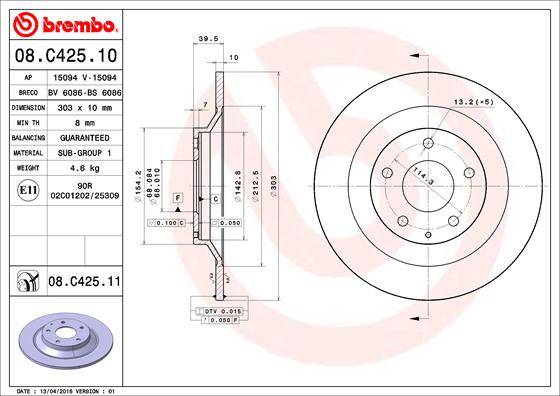 Juego de 2 discos de frenos BREMBO 08.C425.11