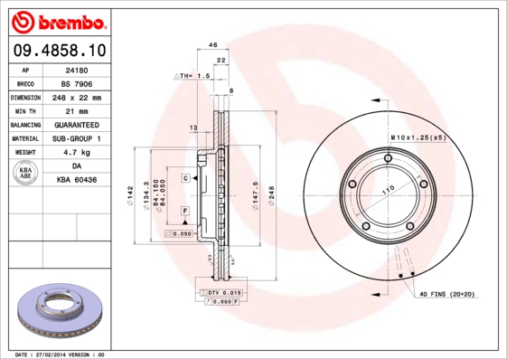 Juego de 2 discos de frenos BREMBO 09.4858.10