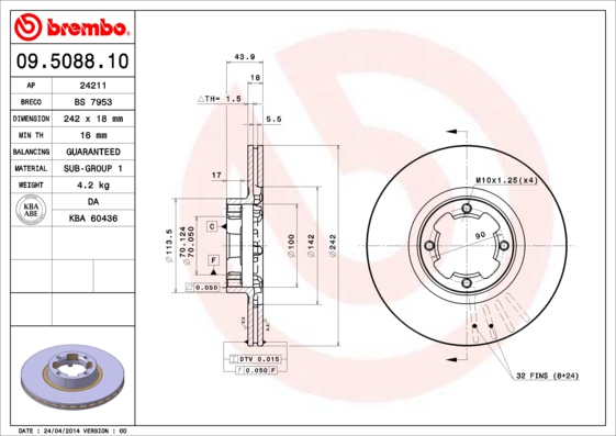 Juego de 2 discos de frenos BREMBO 09.5088.10