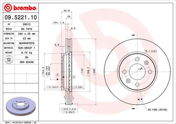 Juego de 2 discos de frenos BREMBO 09.5221.10