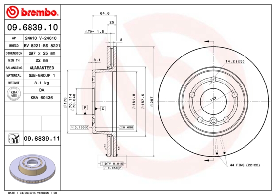 Juego de 2 discos de frenos BREMBO 09.6839.11