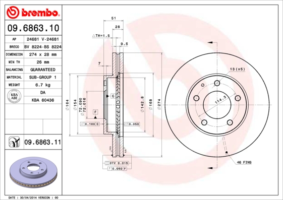 Juego de 2 discos de frenos BREMBO 09.6863.10