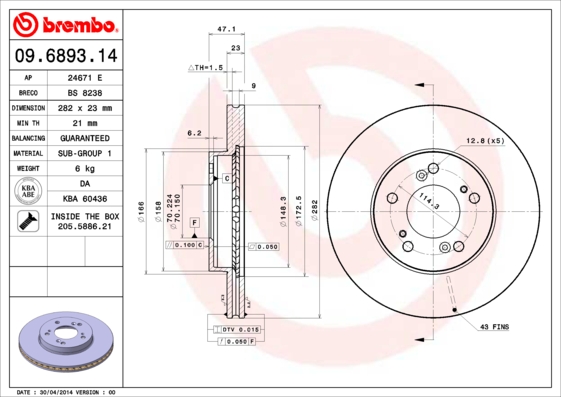 Juego de 2 discos de frenos BREMBO 09.6893.11