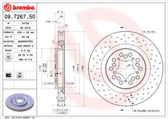 Juego de 2 discos de frenos BREMBO 09.7267.50