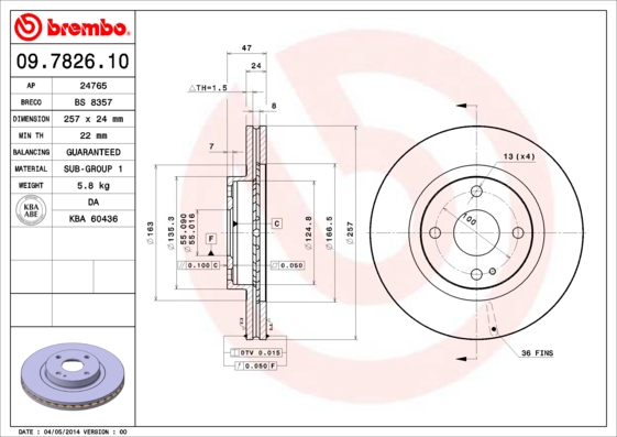 Juego de 2 discos de frenos BREMBO 09.7826.10