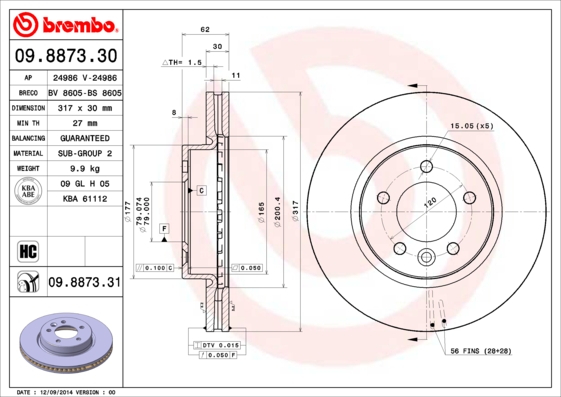 Juego de 2 discos de frenos BREMBO 09.8873.30