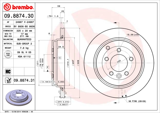 Juego de 2 discos de frenos BREMBO 09.8874.30