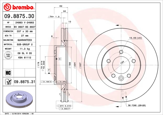 Juego de 2 discos de frenos BREMBO 09.8875.30