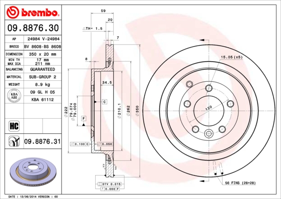 Juego de 2 discos de frenos BREMBO 09.8876.30