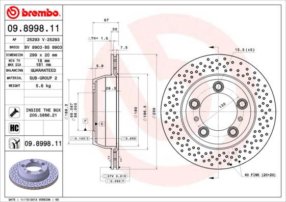 Juego de 2 discos de frenos BREMBO 09.8998.11