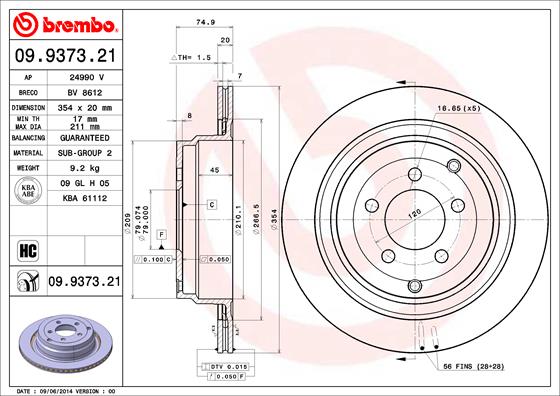 Juego de 2 discos de frenos BREMBO 09.9373.21