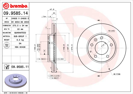 Juego de 2 discos de frenos BREMBO 09.9585.11