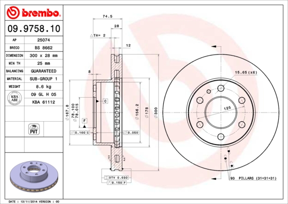 Juego de 2 discos de frenos BREMBO 09.9758.10