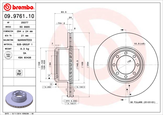 Juego de 2 discos de frenos BREMBO 09.9761.10