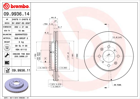 Juego de 2 discos de frenos BREMBO 09.9936.14