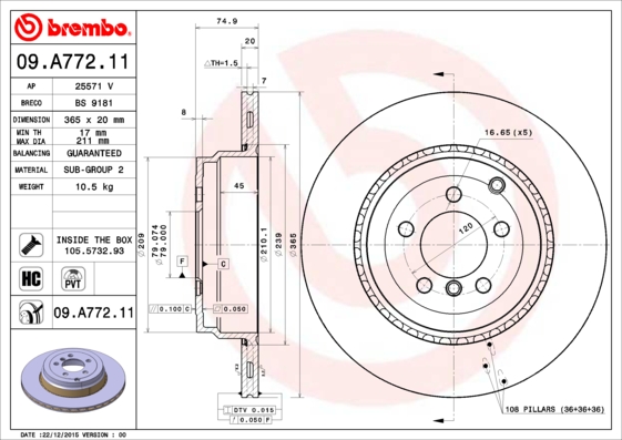 Juego de 2 discos de frenos BREMBO 09.A772.11