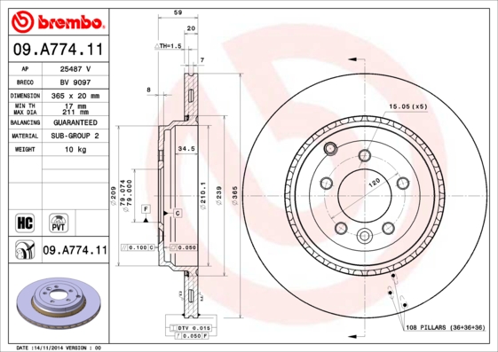 Juego de 2 discos de frenos BREMBO 09.A774.11