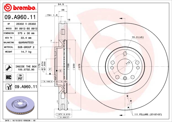 Juego de 2 discos de frenos BREMBO 09.A960.11