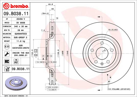 Juego de 2 discos de frenos BREMBO 09.B038.11