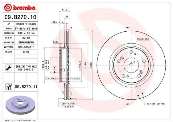 Juego de 2 discos de frenos BREMBO 09.B270.10