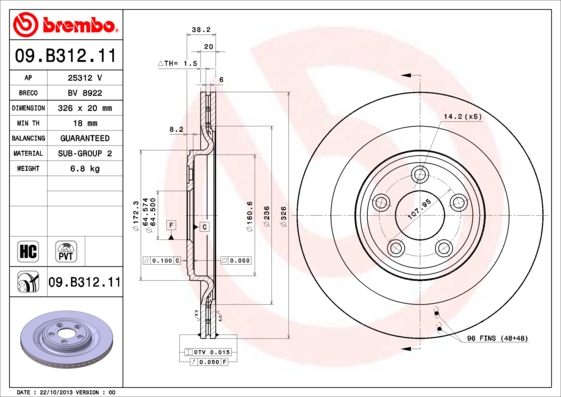 Juego de 2 discos de frenos BREMBO 09.B312.11