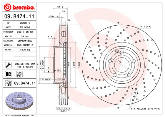 Juego de 2 discos de frenos BREMBO 09.B474.11