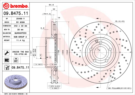 Juego de 2 discos de frenos BREMBO 09.B475.11