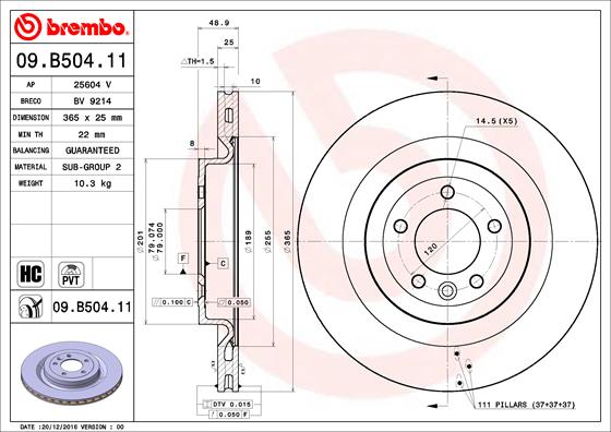 Juego de 2 discos de frenos BREMBO 09.B504.11