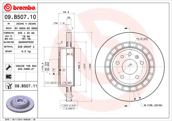 Juego de 2 discos de frenos BREMBO 09.B507.11