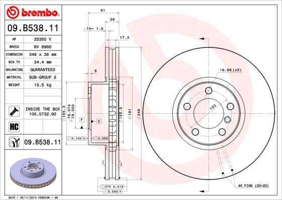 Juego de 2 discos de frenos BREMBO 09.B538.11