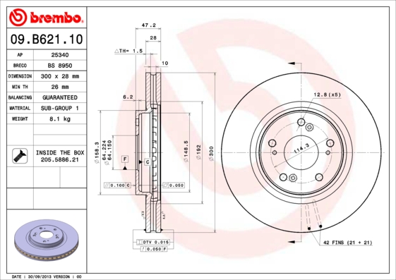 Juego de 2 discos de frenos BREMBO 09.B621.10