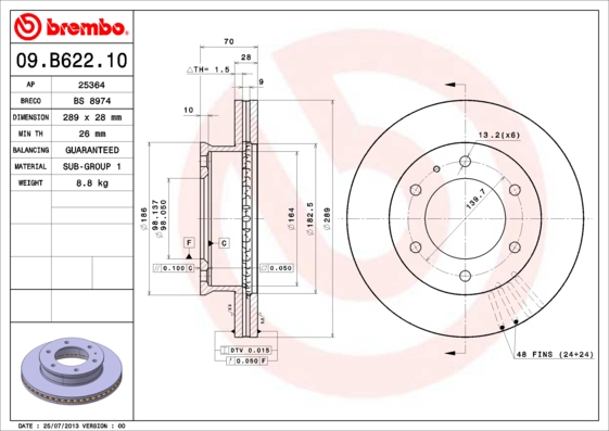 Juego de 2 discos de frenos BREMBO 09.B622.10