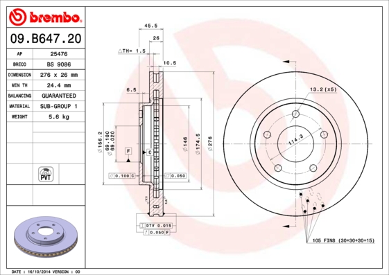 Juego de 2 discos de frenos BREMBO 09.B647.20