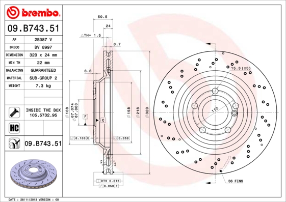 Juego de 2 discos de frenos BREMBO 09.B743.51