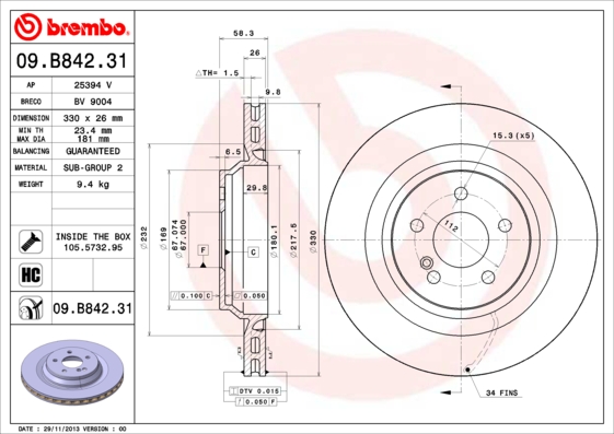 Juego de 2 discos de frenos BREMBO 09.B842.31