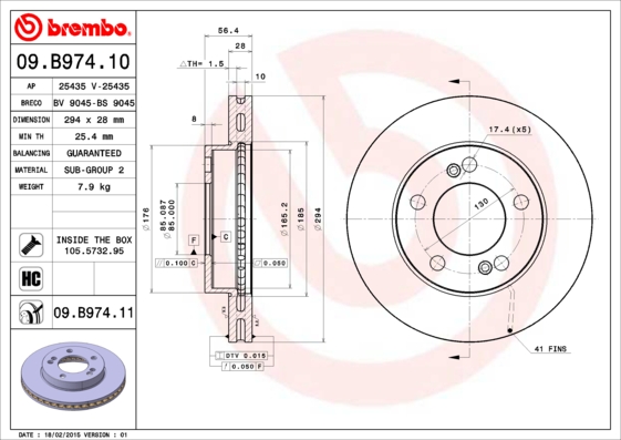 Juego de 2 discos de frenos BREMBO 09.B974.11