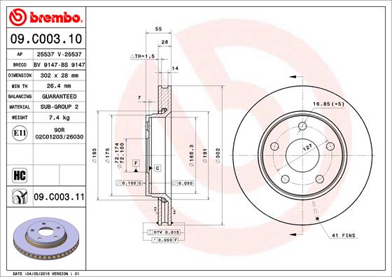 Juego de 2 discos de frenos BREMBO 09.C003.11