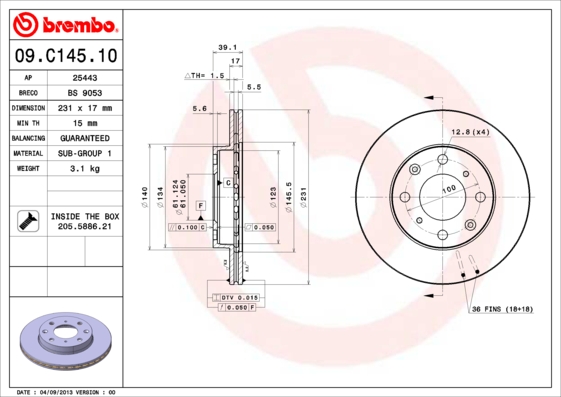 Juego de 2 discos de frenos BREMBO 09.C145.10